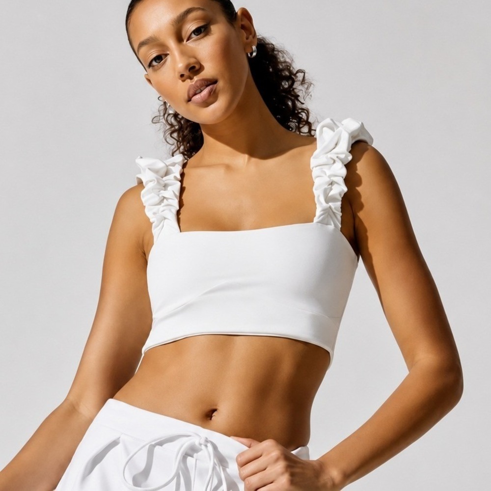 Port de Bra White Scrunchie Crop Top Ruffle Size Medium
